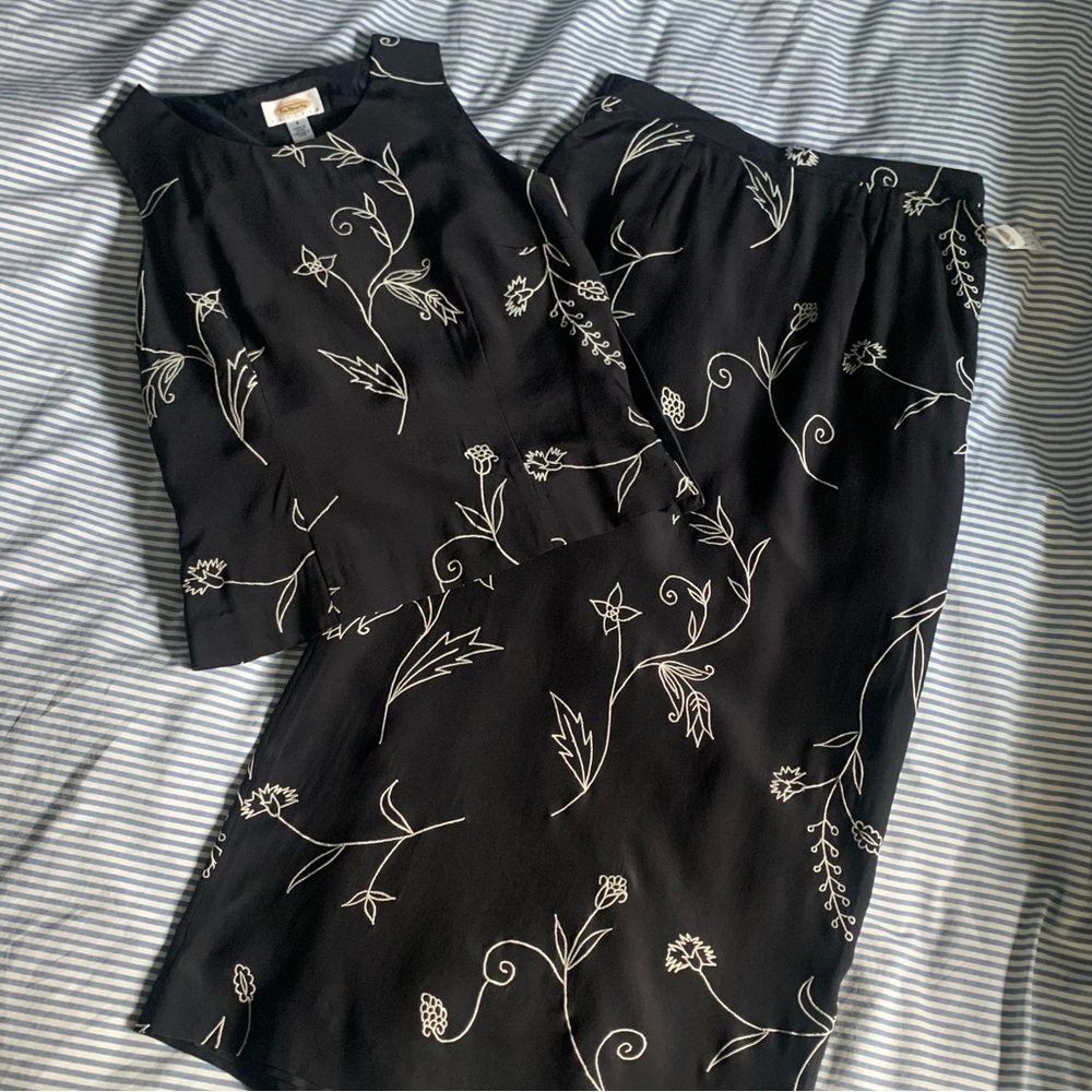 Talbot Silk Floral Black Skirt Set